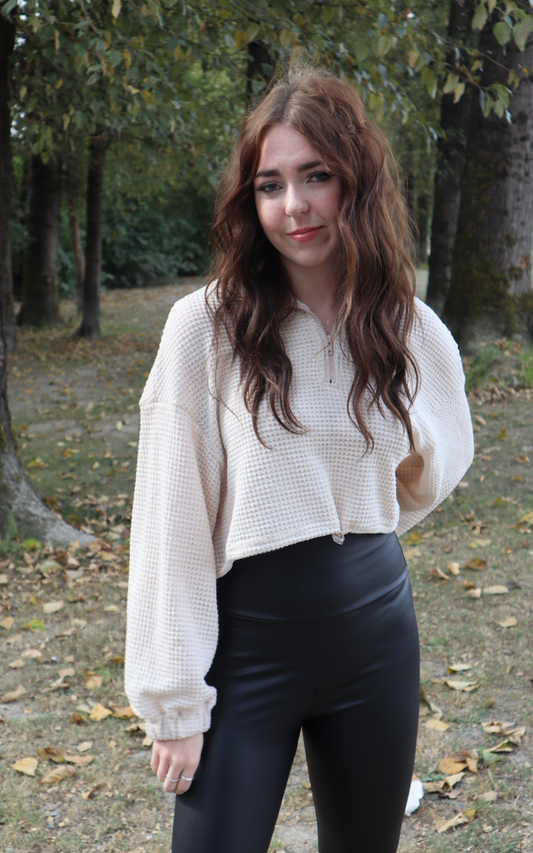 Rae Beige Waffle Knit Top